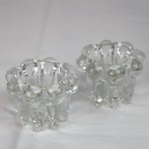 Brasil Pair of Thick Glass Tall Taper Candle Holders Rippled